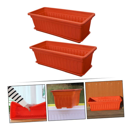 DOITOOL 2pcs Rectangular Porch Planting Pots for Balcony Planting Pots Rectangular Patio Saucers for Outdoor Indoor Gardening