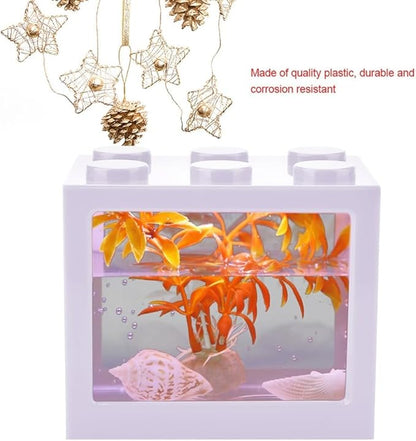 Mini USB LED Aquarium Fish Bowl Plastic Tank with White Light for Desk Tabletop Decor Energy-Saving Office Accent(White)