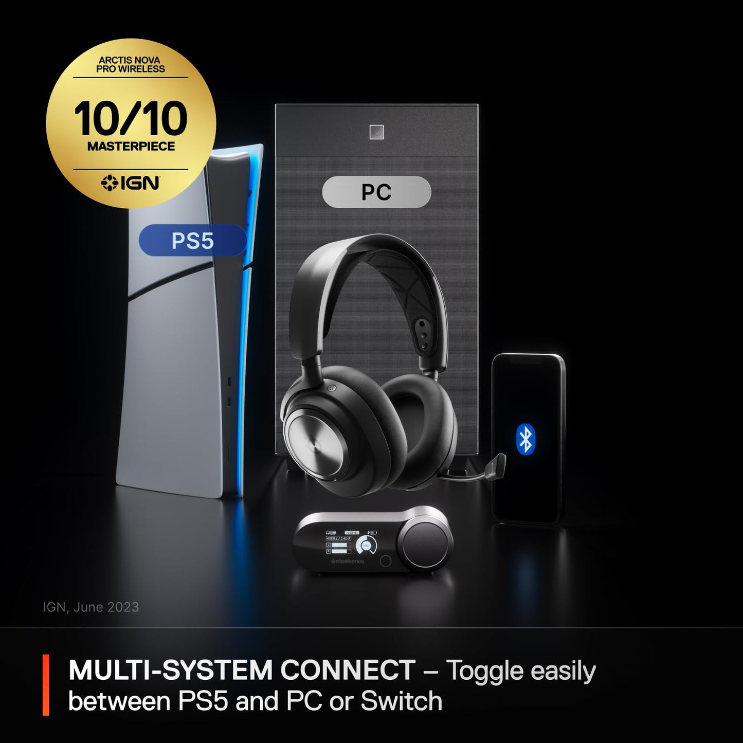 SteelSeries Arctis Nova Pro Wireless Multi-System Gaming Headset - Premium Hi-Fi Drivers - Active Noise Cancellation - Infinity Power System - ClearCast Gen 2 Mic - PC, PS5, PS4, Switch, Mobile
