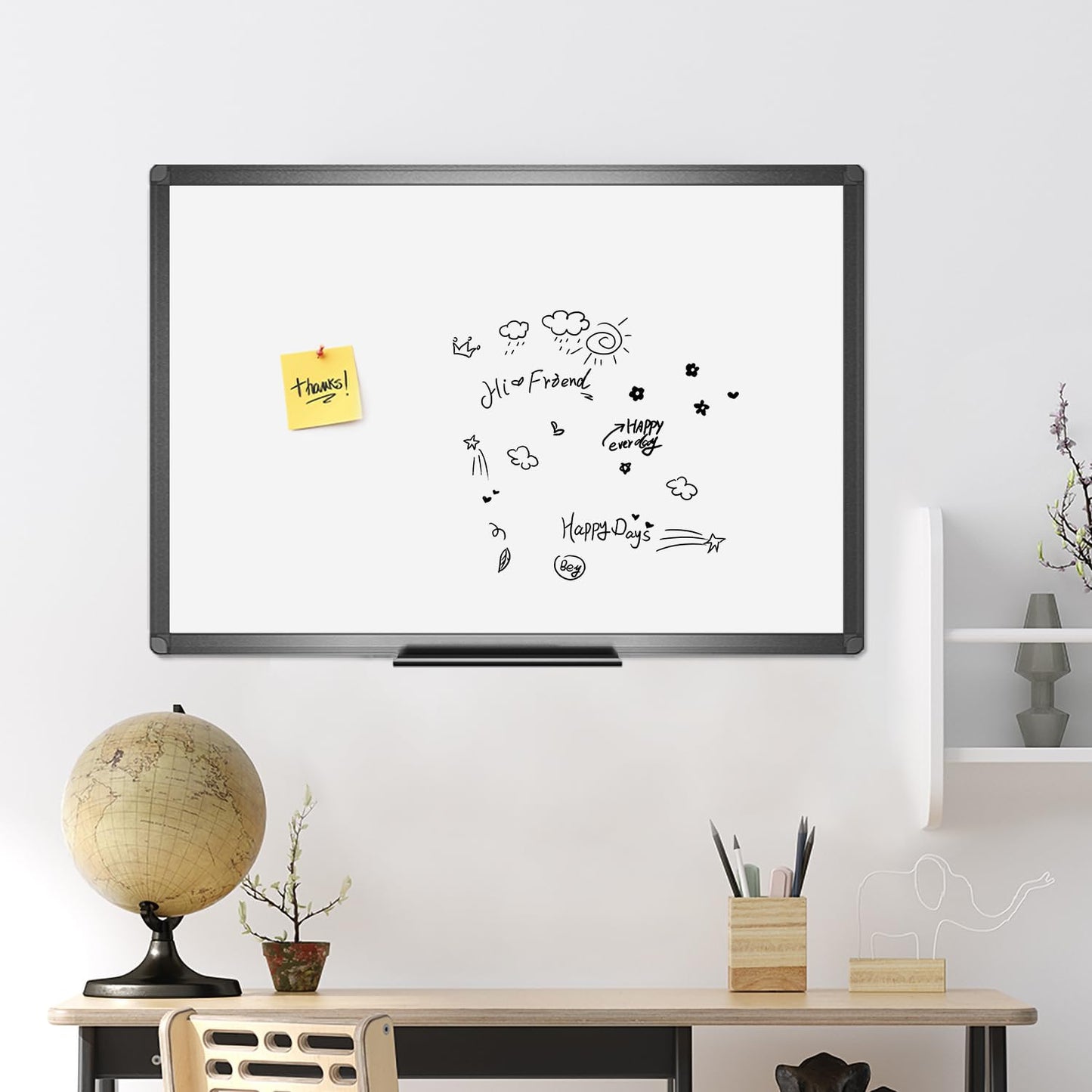 VIZ-PRO Magnetic Dry Erase White Board, 48 X 32 Inches, Black Aluminium Frame