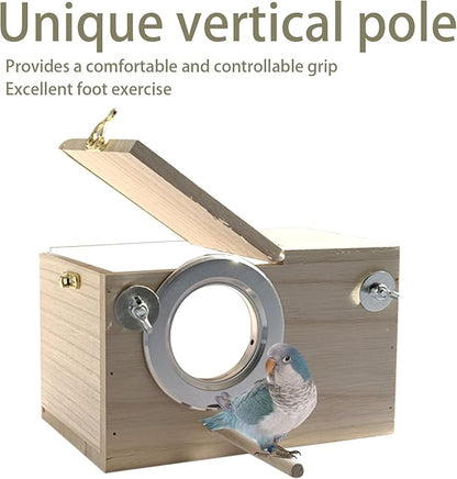 Parakeet Nesting Box, 11.57 X 5.9 X 5.9 INCH Transparent Bird Nest Breeding Box with Perch Parrot Mating Box Wood Bird House Aviary for cage (L Horizontal Wood)