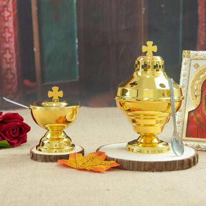 RZRHMUHN Orthodox Church Mass Supplies Greek Style Incense Burner Holy Grail with Spoon Religious Gift Altar Decoration (Incense Burner)