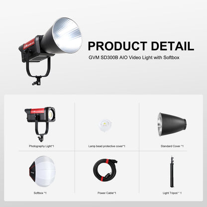 GVM 300W Video Light Kit with Lantern Softbox, SD300B AIO Photography Light with Bluetooth Control, 12 Scene Modes, 2700K-6800K Professional Studio Filming LED Light for YouTube, Vlog, Live Streaming
