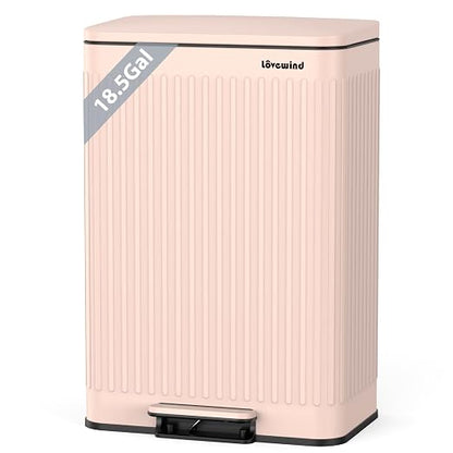 Lovewind Kitchen Trash Can, 18.5 Gallon / 70L Large Kitchen Garbage Can with Soft Close Lid – Pet Resistant, Removable Inner Bucket, Stainless Steel Trash Bin Perfect for Big Families, Pink