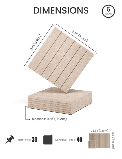 Felt Bulletin Board Tiles -28"x18" with 40 Adhesive Tabs, Cork Board Alternative for Office Decor, Push Pin Board Wall Organizer 6-Pack (Taupe)