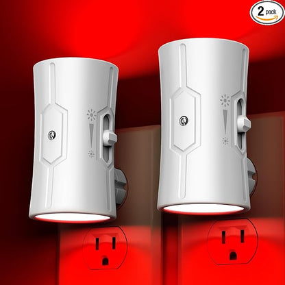 fesnne Night Light, Night Lights Plug into Wall [2 Pack], 0-100LM Adjustable Brightness Light Sensor Nightlights Plug in Wall for Hallway, Bathroom, Adults, Red Led Nightlight