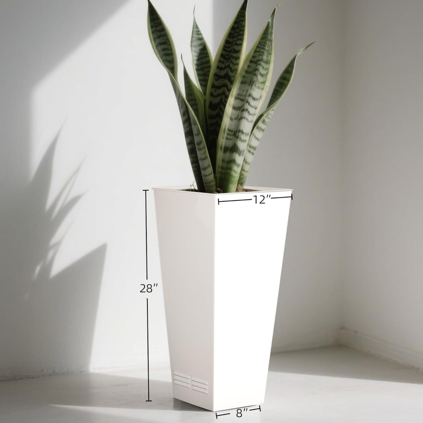 Worth 2 Pack 28" Tall Large Metal Planter, Tapered Steel Flower Pots with Insert Plate with Drain Holes & Air Vents for Indoor or Outdoor Use, White