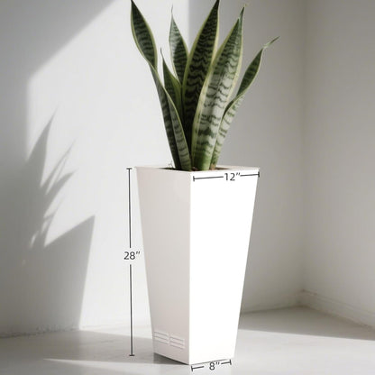 Worth 2 Pack 28" Tall Large Metal Planter, Tapered Steel Flower Pots with Insert Plate with Drain Holes & Air Vents for Indoor or Outdoor Use, White