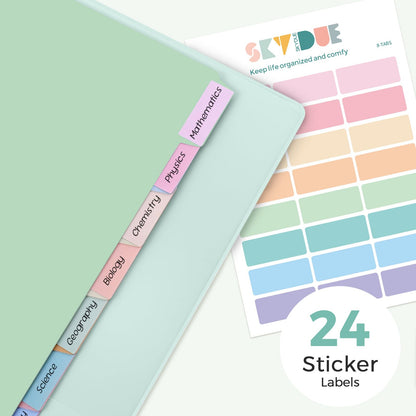 SKYDUE 1 Inch 3 Ring Binder with 8 Tab Dividers & 24 Labels, Pastel Binder Organizer for Letter Size Paper, Aesthetic School Binder for Notes, Documents, Office & Home Organization, Green