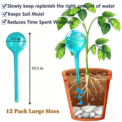 Plant Self Watering Globes, Large 12pcs Flower Automatic Watering Bulbs, Plastic Plant Flower Self Watering Devices, Garden Self Watering Planter Insert for Daily Vocation Watering, Forgetful Gardener