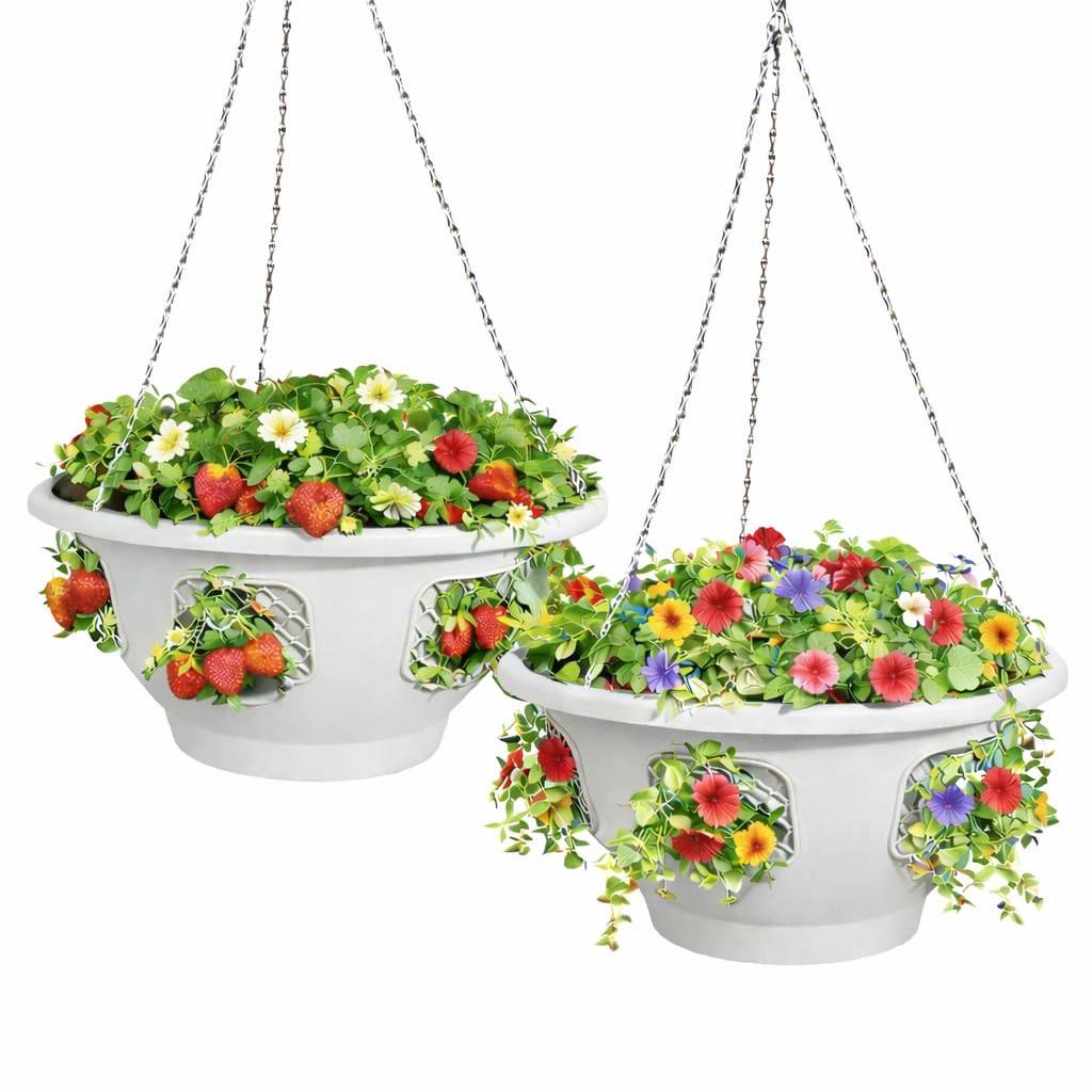 smart spring Ultimate Hanging Baskets - Strawberry, Tomato, Flower, and Herb Outdoor Planters - Use Garden Pots for Growing Plants Outside On A Deck, Fence, or Balcony