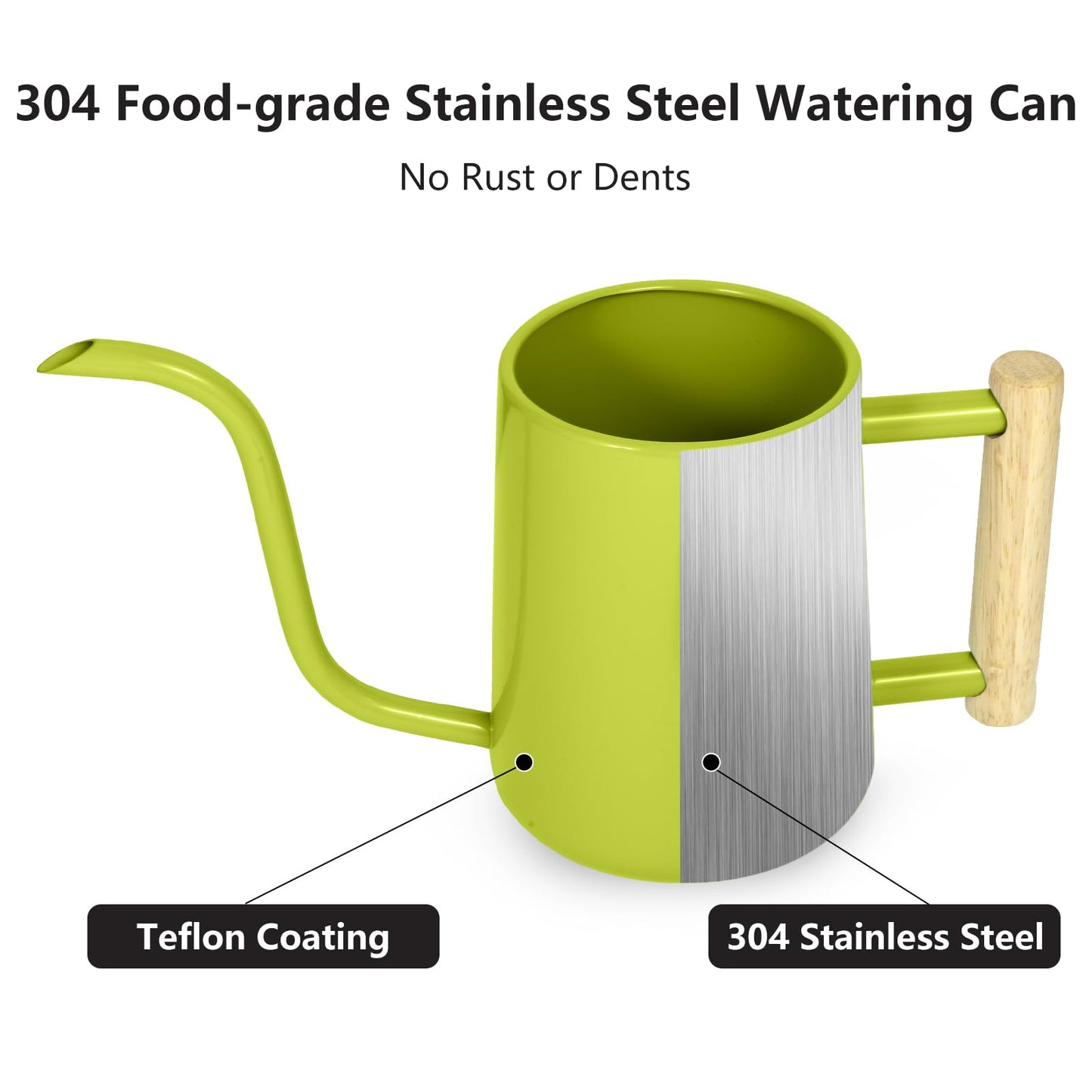 Watering Can Indoor Plants, 35 oz/1000 ml Metal Stainless Steel Watering Can Pot with Long Spout for Indoor House Plants Bonsai Outdoor Garden Flower Decorative (Bright Green)