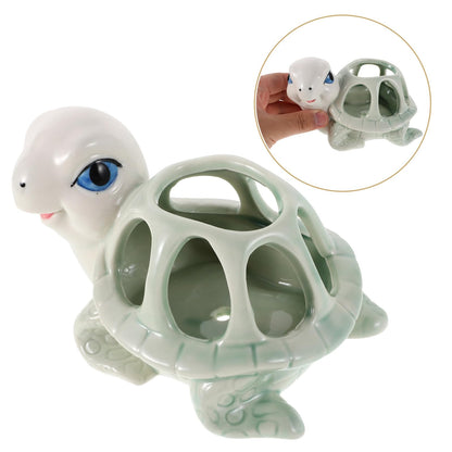 DOITOOL Cute Hand-Painted Ceramic Animal Succulent Planter Pot for Indoor Outdoor Desk Decor, Small Turtle Shape Porcelain Flower Pot, Unique Tiny Cartoon Flowerpot