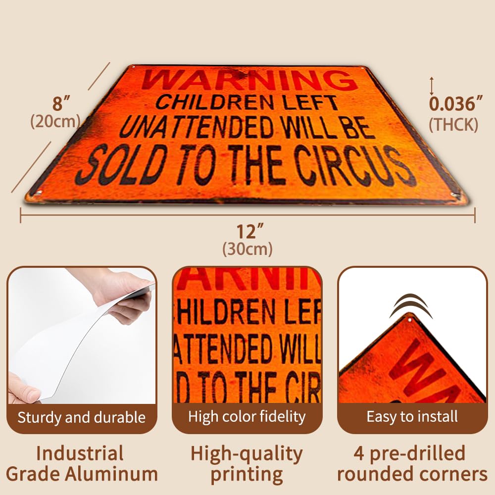 dingleiever-TIN Sign Warning Children Circus Metal Decor Art for Kitchen Store Ranch Bar