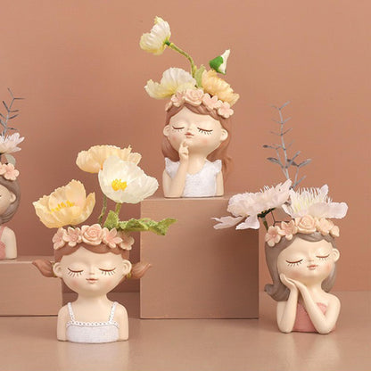 Cute Angel Face Succulent Planter Pot with Drainage Hole, Large Girl Face Resin Flower Pot for Indoor&Outdoor, 4.33 inch Tall Lady Head Planter, Unique Garden Home Decor Gift for Plant Lovers - Pink