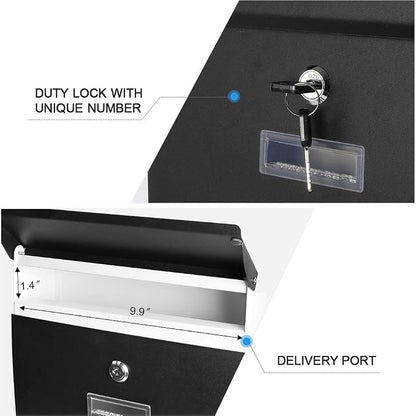 Mail Boxes with Key Lock for Outside,Security Drop Box with Key,Security Key Drop Box for Letters Newspapers, Cards, Wall Mounted Large Capacity Mailbox, 15 3/5" x 10 3/5" x 3 1/2"