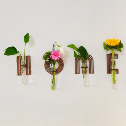 Home Letter Wall Propagation Planters Test Tubes Wall Decor for Hanging Plants Clear Water Plant Vase Brown Wood Water Propagation Station 4 Pack
