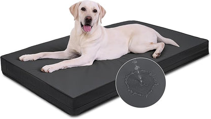 Vonabem Outdoor Dog Bed Waterproof Washable, XL Large Crate Bed 42 inch, Cooling Wipeable Leather Pet beds Foam Orthopedic,Durable Anti-Slip Kennel Pad with Removable Cover Reversible, 41"x27" Black