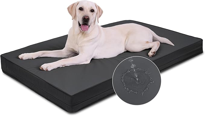 Vonabem Outdoor Dog Bed Waterproof Washable, XXL Large Crate Pad 48 Inch, Cooling Wipeable Leather Pet Beds with Removable Cover, Durable Foam Anti-Slip Kennel Pad 47"x29" Black