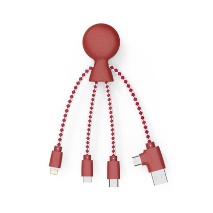 Xoopar Multi USB Cable 4 in 1 - Universal Charger Made from Recycled Plastic - USB, USB-C, Lighting, Micro USB Ports - Compatible with All Smartphones Mr Bio White Octopus