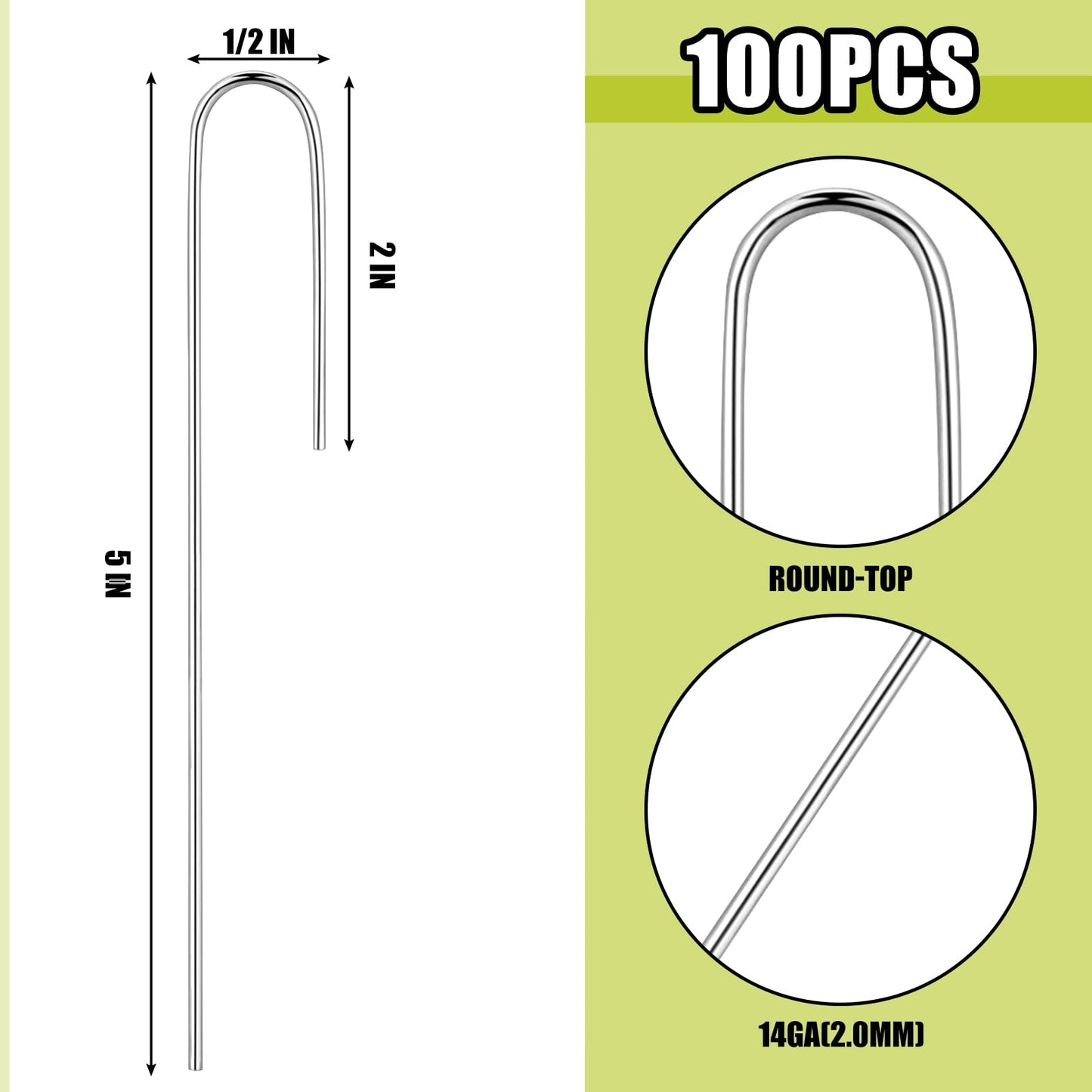 Pelopy 100 Pcs 1/2" Irrigation Drip Tubing Stakes 5 in J-Shaped Landscape Staples Garden Drip Line Stakes Soaker Hose Pins for Lawn Plant Yard Fence Ground Drips Systems, Silver