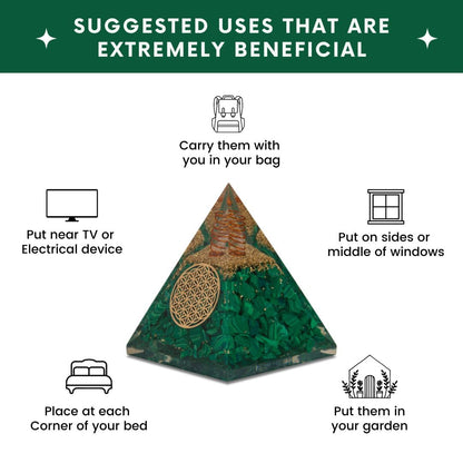 Agate Mart Malachite Orgonite Pyramids with Black Tourmaline Pendant - Healing Crystals for Success - Enhance Meditation with Orgonite Energy