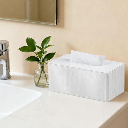 Cretkhp PU Leather Tissue Box Cover Rectangle with Magnetic Closure, Modern Tissue Box Holder for Bathroom NightStands Livingroom, Decorative Tissue Holder for 120(3-Ply)/160(2-Ply) Tissue Box (White)