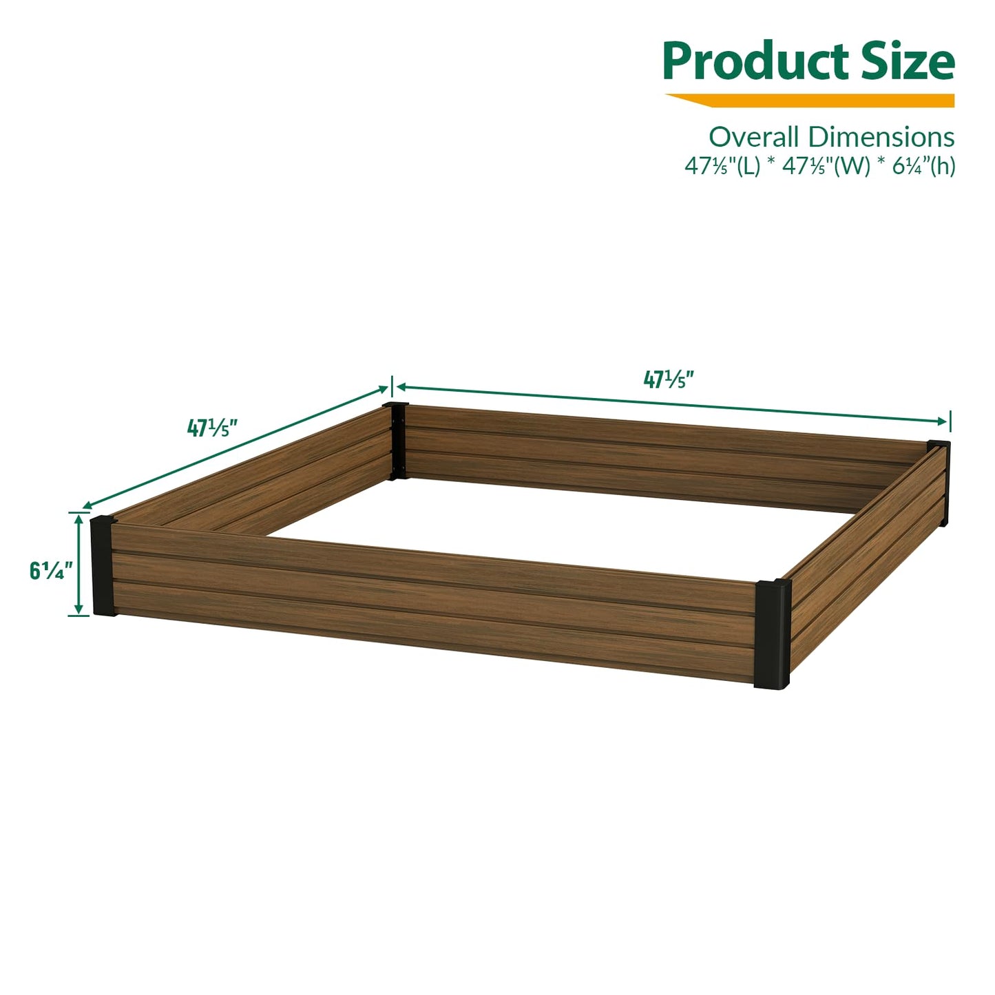 treslam Elevated Wooden Raised Garden Planter Outdoor Flower & Vegetable Box for Patio, Backyard, or Garden - Durable, Weather-Resistant Design - 47.2" x 47.2" x 6.3" (Brown)