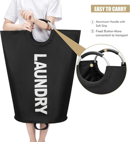 Maxsilan 90L Large Laundry Basket, Freestanding Tall Clothes Hamper, Collapsible Laundry Bag, Black