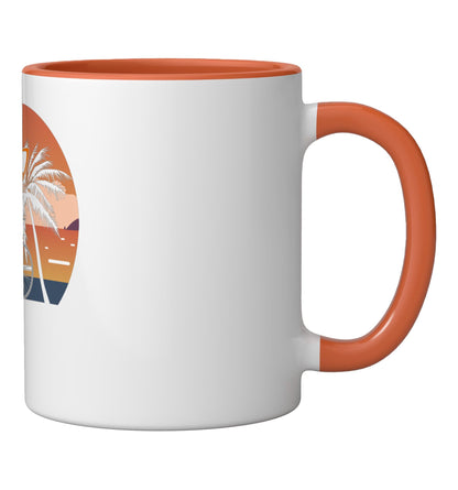 Skeleton Surfing Halloween Hawaii Hawaiian Men Women Surfer Ceramic Mug, Orange/White