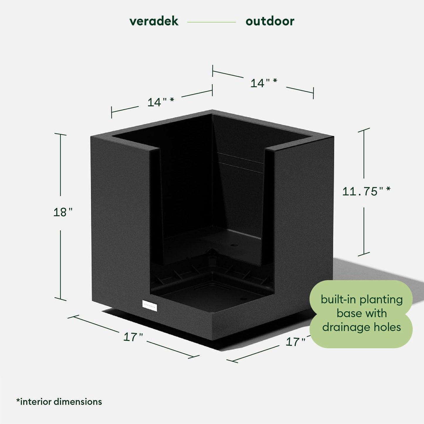Veradek Block Series Cube Plastic Planter - Large Square Planter for Indoor or Outdoor Patio/Garden | Durable All-Weather Use with Drainage Holes | Modern Décor for Tall Plants, Trees, Flowers