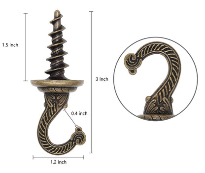 OBSTKUCHEN Heavy Duty Ceiling & Wall Mount Hangers, Swag Style Drill-in Hooks for Hanging Plants, Chandeliers, Decor – 6 Pack, Antique Brass, Indoor Outdoor Use
