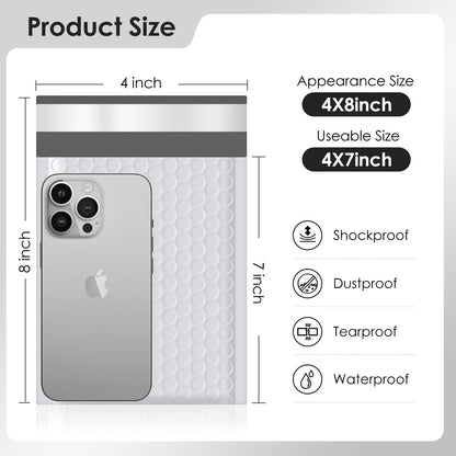 packbabol Bubble Mailers 4x8" 50 Pack Grey and White Padded Envelopes Mailers Waterproof Usable Size 4x7 Self-Seal Padded Mailing Envelopes Bubble Opaque Padded Mailer for Small Businesses，#000
