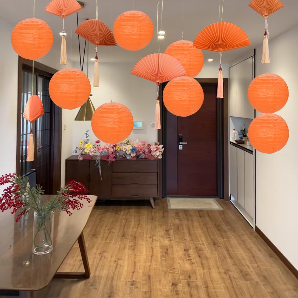 Orange Paper Lanterns, 12Pcs 6-12 Inch Round Hanging Party Decorations