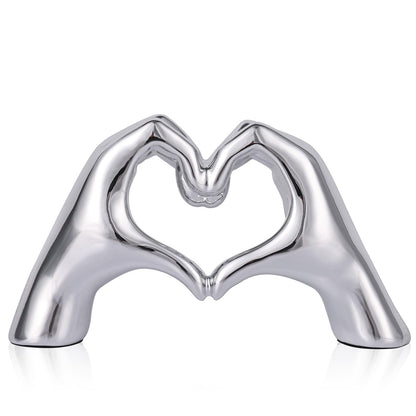 DOVDOV Silver Heart Hand Decorative Sculpture, Room Home Decor Aesthetics for Office, Living Room, Coffee Table, Dining Table, Center Entrance, entryway, TV Stand, Tabletop Decorations.