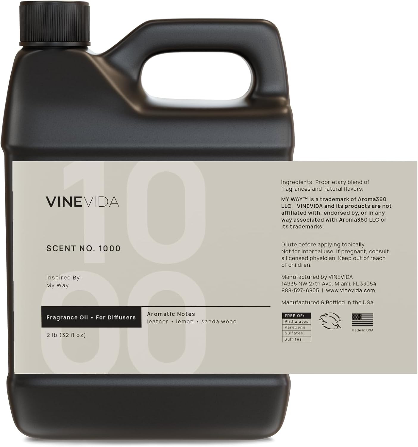 VINEVIDA [32 Fl Oz] Scent № 1000 Inspired by My Way Diffuser Oil; Hotel Scents for Cold Air Diffuser - Waterless Diffuser Oil