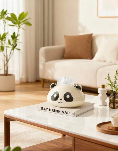 Desktop Tissue Holder,Cute Tissue Box Cover,Black-and-White Animal Pattern Design,Ideal for Office Or Living Room Napkin Storage