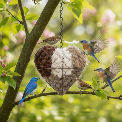 Handmade Alpaca Fiber Bird Nesting Heart, Birds Nests Material Holder, Winter Tree Shelter for Wild Bird