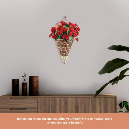 Abaodam 2Pcs Wall Hanging Flower Pots Rattan Planter Basket Set 12.40X5.51X2.75In Space-Saving Wall Mounted Flowerpot Decor for Indoor Outdoor Garden Patio
