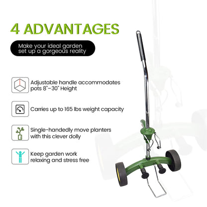 EJWOX Heavy Duty Plant Dolly Caddy - Pot Mover for Garden w/ 165 lb Capacity, Flat-Free Wheels & Suction Cups | Adjustable Handle, Floor Protection
