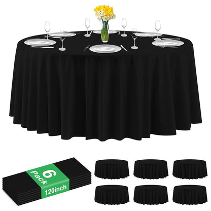 CC-SLZP 6 Pack Premium Red Plastic Table Cloth -120 Inch Round Tablecloth, Disposable Tablecloth Plastic Table Cover for Parties (6,Black,120" Round)