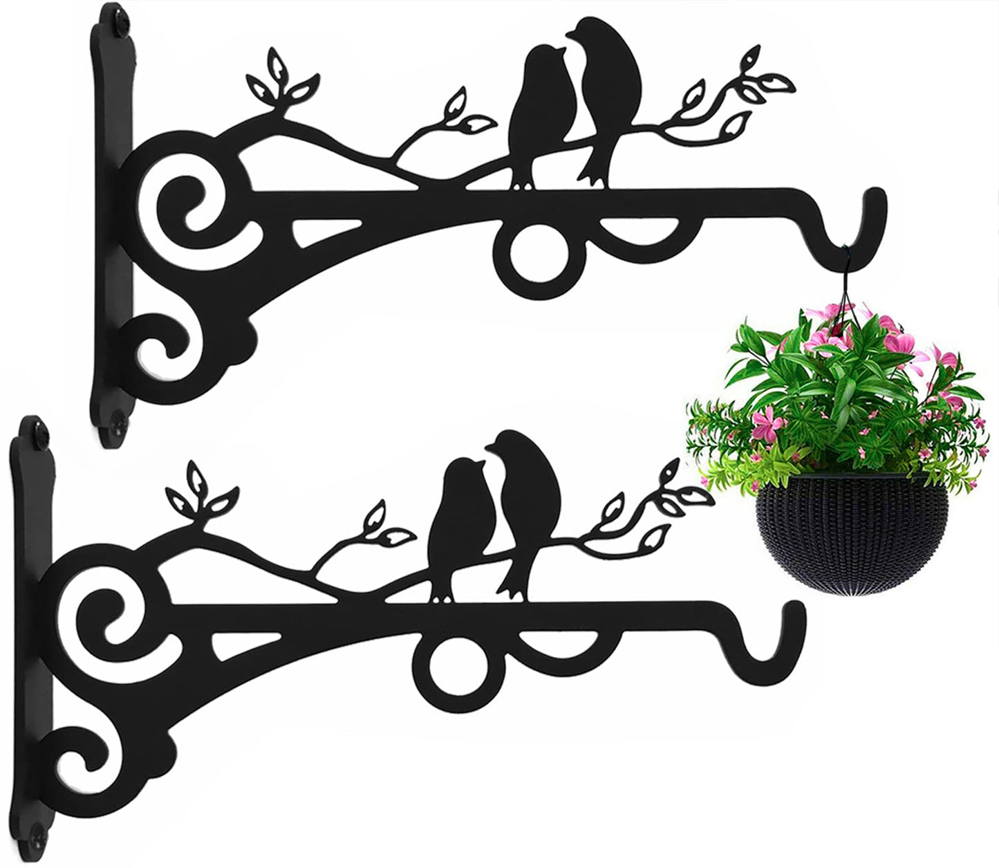 Qktxktzy Multipurpose Hanging Basket Plant Brackets Outdoor Indoor, Heavy Duty Solid Steel Plant Hangers, Wall Mounted Lantern Hooks for Garden Plants Flower Light Bird Feeder Pack of 2