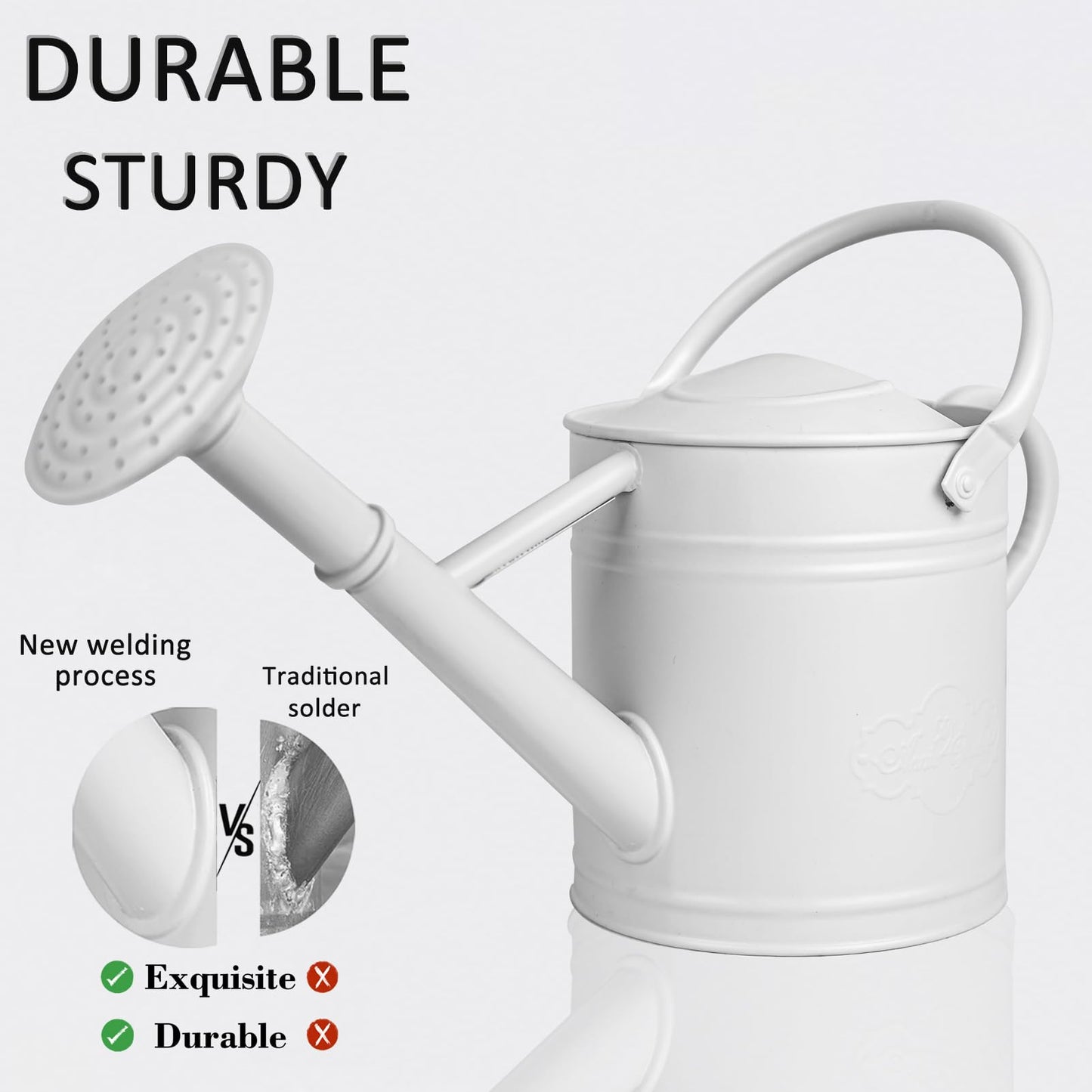 Annie Garden 1 Gallon Metal Watering Can for Indoor Plants Outdoor Plants, Large Water Can, Garden Water Can for Kids, Detachable, Water Can with Handle, White