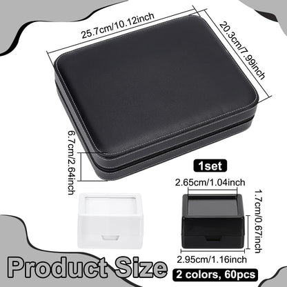 BENECREAT 60Pcs Gemstone Collection Storage Box Set, Jewelry Display Case with 1.16inch Plastic Containers & Durable PU Leather Cover for Professional Organizing