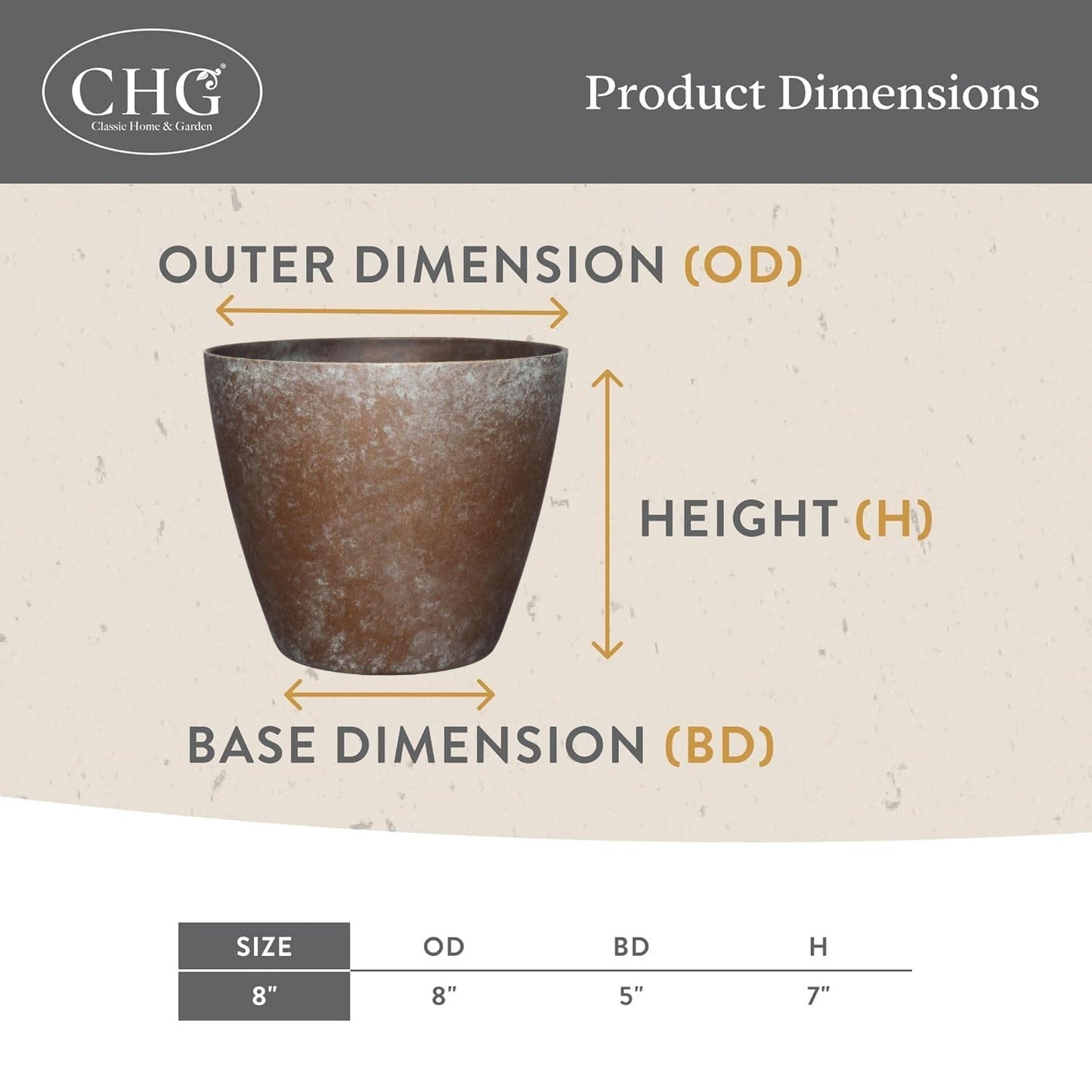 Classic Home and Garden Vogue Planter Pots w/Pottery Quality Finish - Modern Indoor & Outdoor Flower Pots - UV-Resistant Porch Planters - Decorative Pot for Flowers & Herbs (8” Weathered Copper)