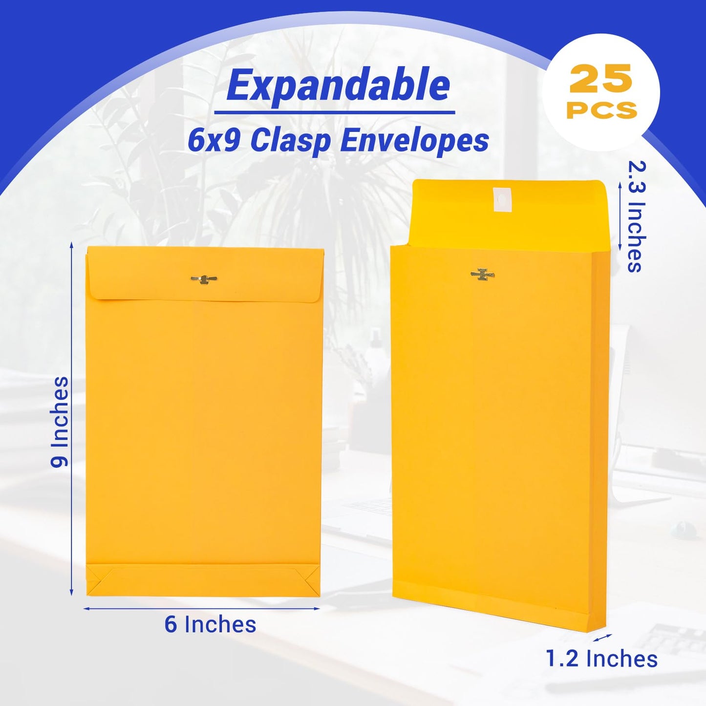 6x9 Expanding Clasp Manilla Envelopes with Gummed Seal 25 Pack, Goefun Heavy Duty 180 GSM Kraft, Resuable Small Manila Envelopes for Filing, Storage & Mailing