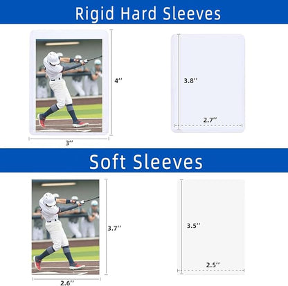 200 Pack Card Sleeves Hard Plastic, Arjiekwei 3"X4" Baseball Cards Protectors Plastic, Premium Card Holder for Trading Sports Baseball Football Game Cards (100 Hard + 100 Soft)