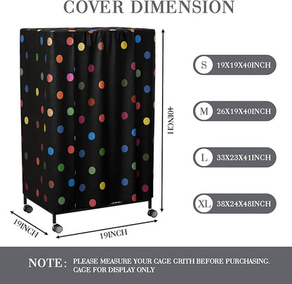 Tchvt Nighttime Bird Cage Covers with Zipper Panel Blackout Birdcage for Winter Universal Breathable Large Good Night Enclosure for Bird (Polka Dot, 19x19x40 inch)