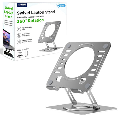 Uncaged Ergonomics Swivel Laptop Stand for Desk, Adjustable Computer iPad Stand for Desk w/ 360 Rotation, Portable Laptop Holder for Home Office Ergonomic Supplies