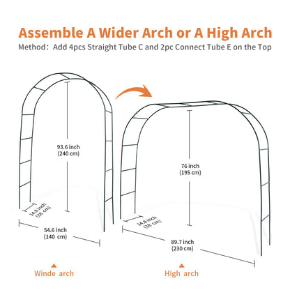 Mr.Ton Garden Arch Trellis for Climbing Plants Outdoor, Metal 7.8ft Arch Archway, Raised Garden Bed Arches, Wedding Arch, Green